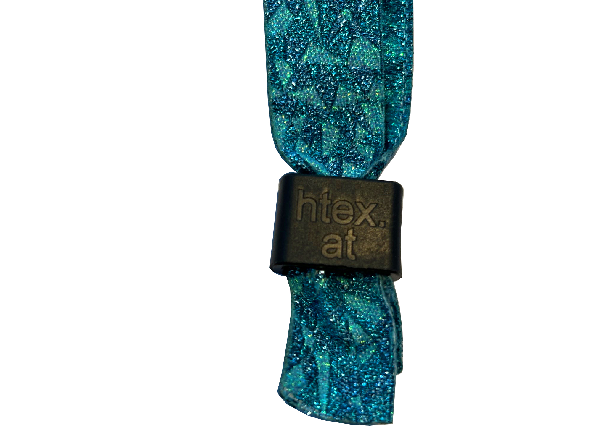 Gewebtes Festivalbändchen mit metallischem Glitzergarn und Sicherheitsverschluss. Woven festival wristband with glittering yarn and safety lock.